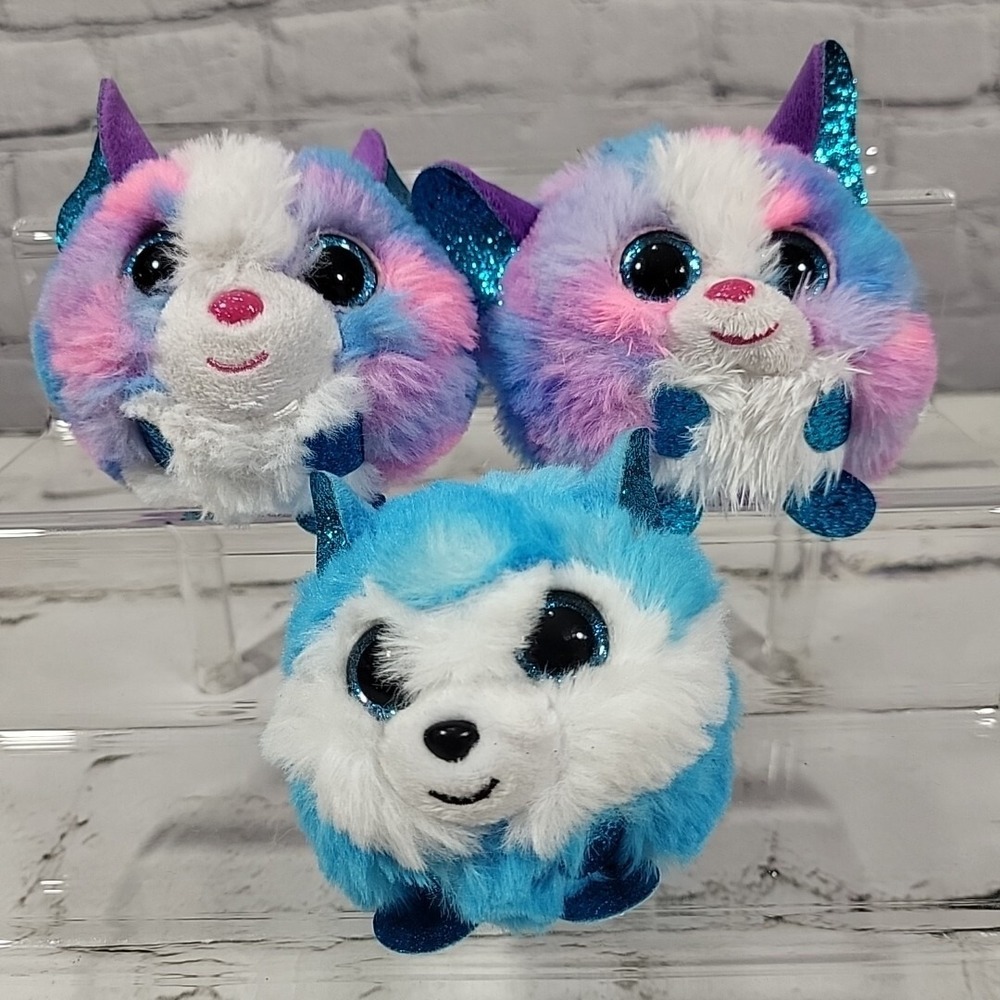 Ty Puffies Mini Plush Lot Of 3 Prince Cleo‎ Blue Pink Husky Dogs Round Tossable